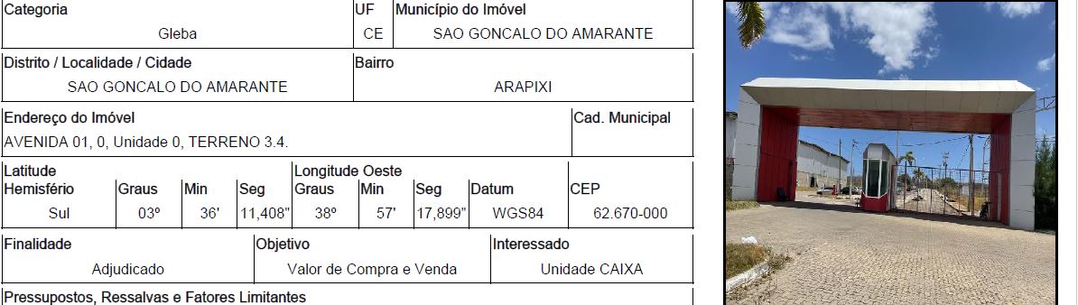 Terreno Caixa em SAO GONCALO DO AMARANTE / CE - 10011895