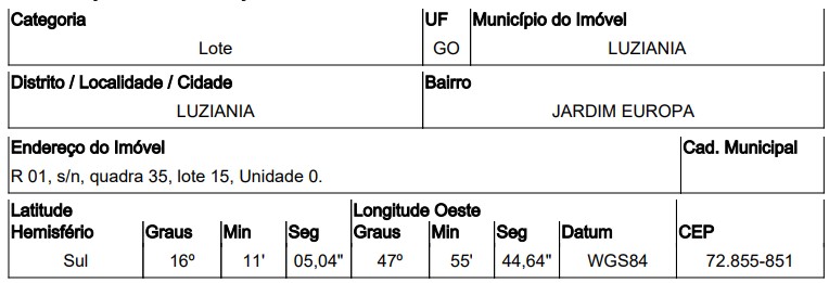 Terreno da Caixa em LUZIANIA / GO - 10218354