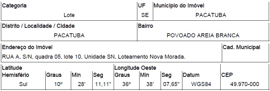 Terreno da Caixa em PACATUBA / SE - 10286339
