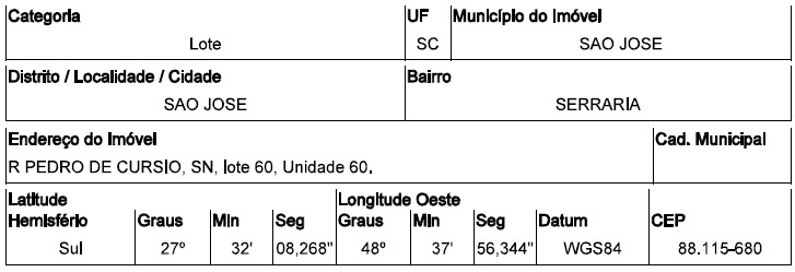 Terreno da Caixa em SAO JOSE / SC - 10286325