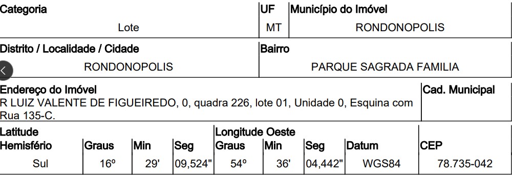 Terreno da Caixa em RONDONOPOLIS / MT - 10290999