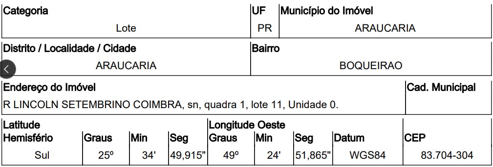 Terreno da Caixa em ARAUCARIA / PR - 10309360