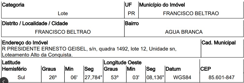 Terreno da Caixa em FRANCISCO BELTRAO / PR - 10309363